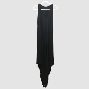 riller & fount sleeveless black vneck soft jersey asymmetrical caftan maxi dress